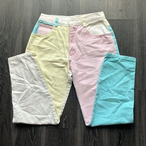 Vintage 80s High Waisted Pastel Colorblock Jeans